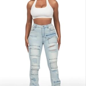 Women's Light Blue Distressed Jeans